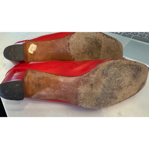 VTG 60s Saks Fifth Avenue Fenton Last RED PATENT LEATHER "ART DECO" HEELS 7.5 - Picture 4 of 8
